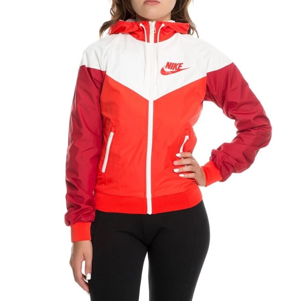 Nike Red & White Windbreaker Zip Up Hoodie Jacket